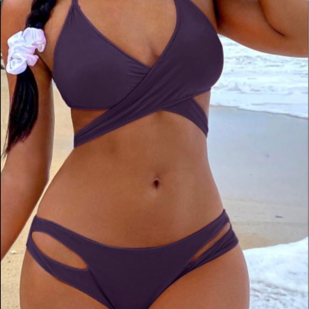 Zaful Plum Purple Wrap Top Bikini